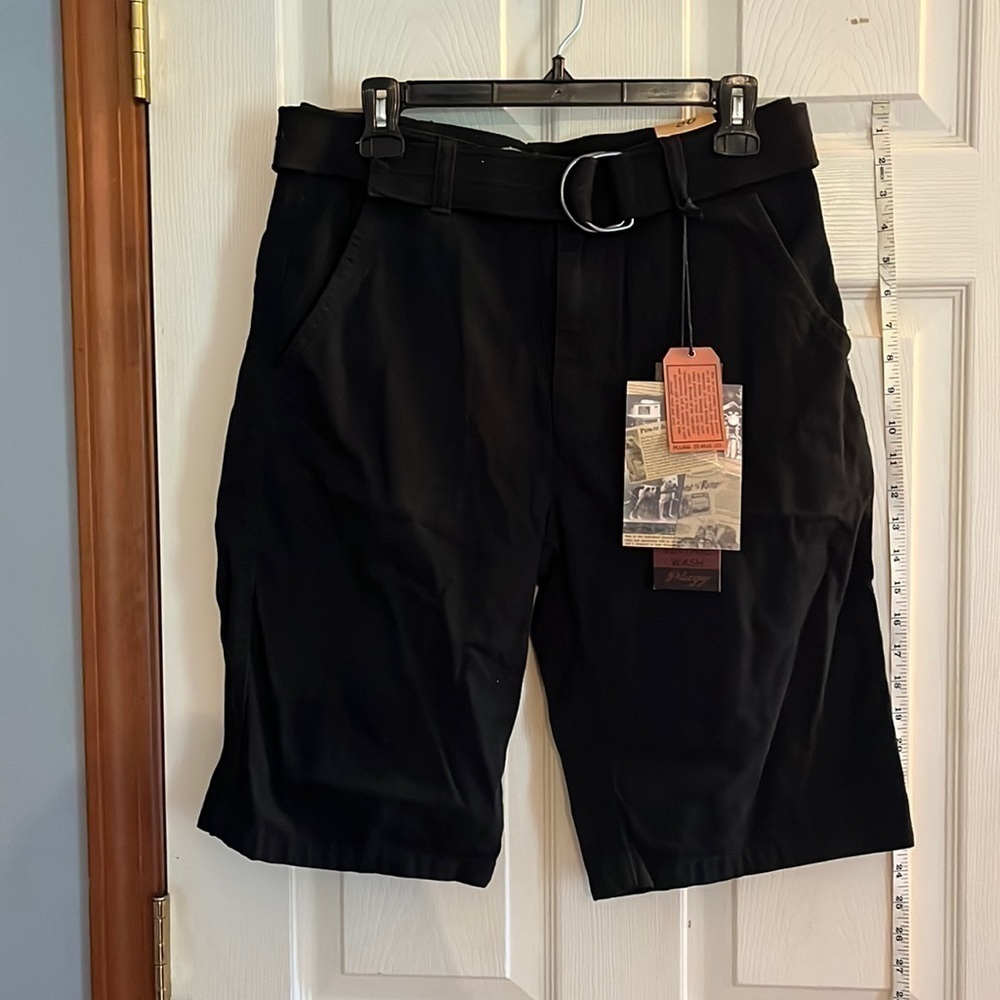 NWT- Plugg -black , belted shorts. Waist 30.length 22 1/2 in,  inseam 11 1/2.